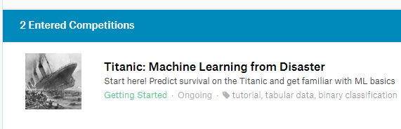 Screenshot of the titanic dataset on kaggle